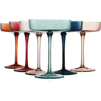 The Wine Savant Ribbed Colored Champagne & Cocktail Glasses, Luxurious & Stylish Design, Unique Addition to Home Bar - 6 pk