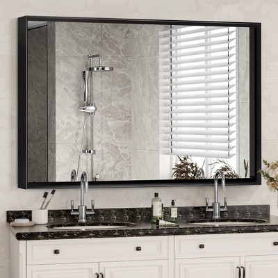 Bathroom Wall Mirrors 48x30 Inch Wall Mounted Hanging Plates Mirror Modern Metal Framed Rectangular Mirror