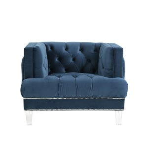41" Ansario Chair Blue Velvet - Acme Furniture: Acrylic Legs, Nail-Head Trim, Tufted Square Back - 1 of 4