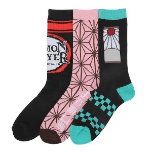 Demon Slayer Character Patterns Men's 3-Pair Pack Athletic Crew Socks - 1 of 4