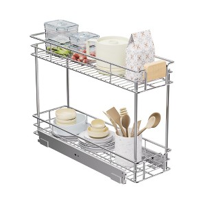 2-Tier Pull-Out Organizer under Cabinet Storage for Kitchen with Wooden Handle - 1 of 4