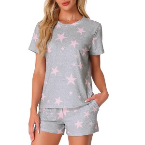 INSPIRE CHIC Womens Pajama Sets 2 Piece Lounge Set Short Sleeve Top and Shorts Soft Pj Set Loungewear Sets Comfy Sleep Sets - 1 of 4