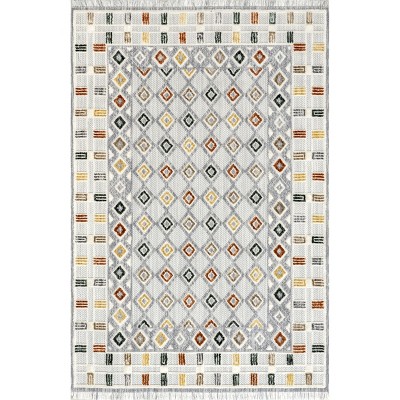 Nuloom Henny Diamond and Stripes Fringe Indoor Area Rug, 5' x 8', Light Gray