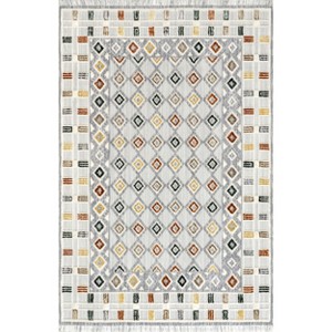 Nuloom Henny Diamond and Stripes Fringe Indoor Area Rug, 5' x 8', Light Gray - 1 of 4