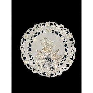 Christmas Candle Beige Lace Embroidered Cutwork Round Placemat, 12-Inch diameter - 1 of 2
