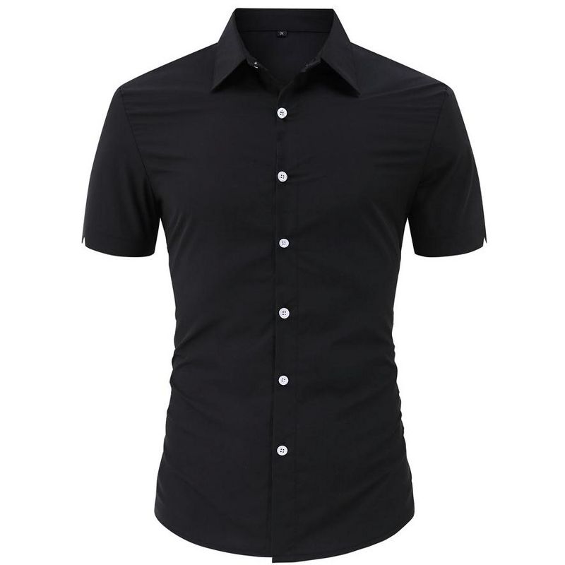 Men's Muscle Shirts Short Sleeve Button Up Shirt Slim Fit Dress Shirts, 1 of 6