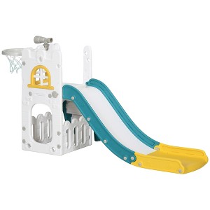 Infurnic Baby Activity Gyms, Kids Slide Playset with Basketball Hoop, Independent Slide for Indoor or Outdoor, Multicoloured, 69.7"*27.6"*36.2" - 1 of 4
