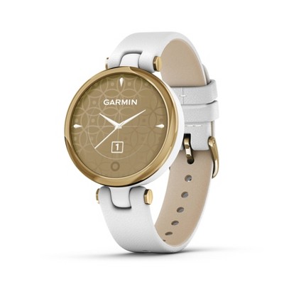 Garmin Lily Smartwatch - Light Gold with White Case and Leather Band