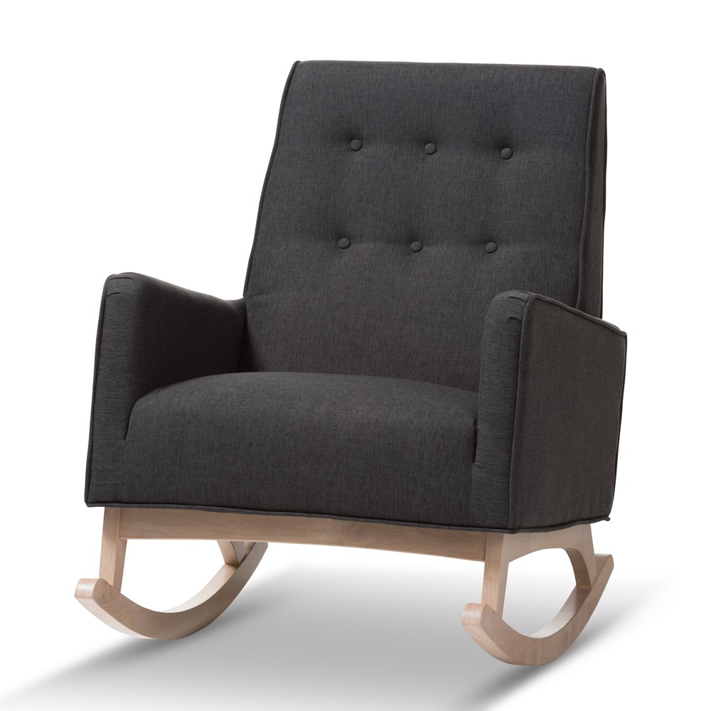 Photos - Rocking Chair Marlena Mid Century Modern Fabric Upholstered Whitewash Wood 