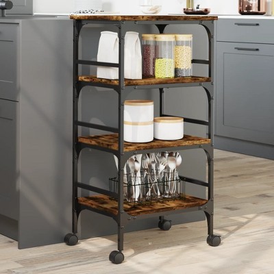 vidaXL Kitchen Trolley Smoked Oak 17.7 in.x13.8 in.x35.2 in. Engineered Wood