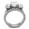Slickblue Women's Two-Piece Wedding Ring Set, Three Round CZ Stones, Pave Accent Band, Silver Steel Finish, Sizes 5–10 - 3 of 4