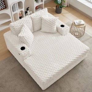 60"Oversized Chaise Lounge Indoor,Upholstered Sofa Bed with Throw Pillows and Armrests,Sleeper Chair- Cozy Reading Chair for Living Room,Bedroom - 1 of 4
