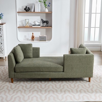 VASIP 77" Double-Sided  Chaise Lounge, Chenille Fabric Sleeper Sofa Couch with 4 Pillows, Rubberwood Legs ,for Living Room,Bedroom,Gray