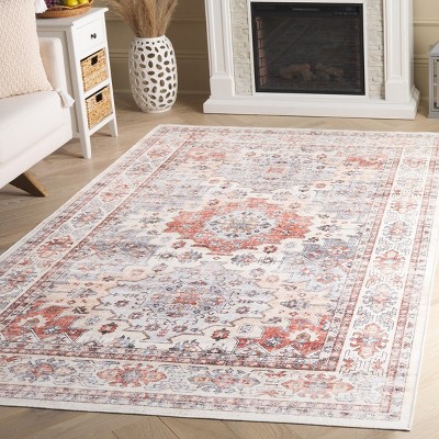 Arizona Southwestern 5x8 Rust and Light Blue Washable Area Rug