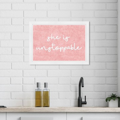21" x 15" Unstoppable Typography and Quotes Framed Wall Art Print Pink - Wynwood Studio