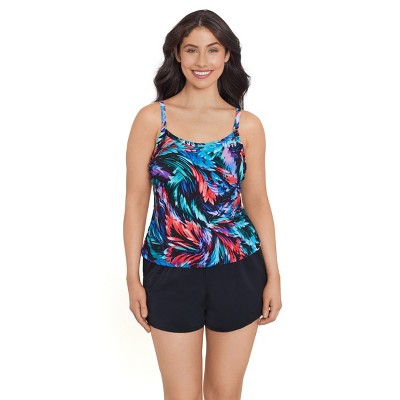 Women's Trimshaper Farrah Swim Romper - 14 - Black Multi : Target