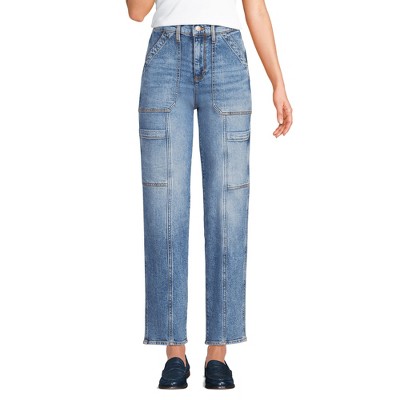 Lands' End Women's Denim High Rise Utility Cargo Ankle Jeans
