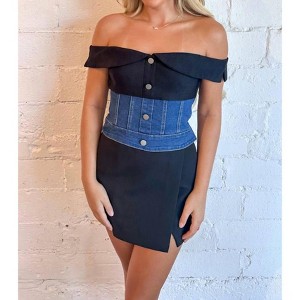 Women's Cowgirl Contrast Top - Blue Blush - 1 of 2