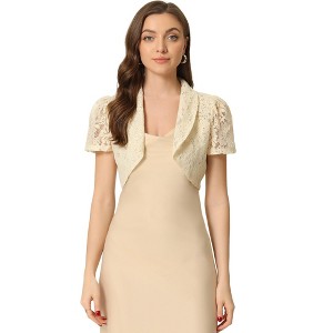 Allegra K Women's Floral Lace Lapel Collar Short Sleeves Elegant Bolero Shrug - 1 of 4