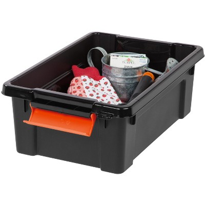 Heavy Duty Black and Orange Stackable Plastic Storage Bins with Lids