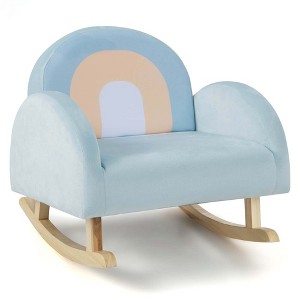 Costway Toddler Rocking Chair Children's Upholstered Velvet Rocker Kids Armchair Blue - 1 of 4