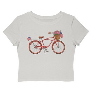 Rerun Island Women's American Bicycle Americana 4Th Of July Short Sleeve Graphic Cotton Baby Tee - Cloud Dancer S - 1 of 4