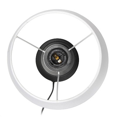 Black Metal and Clear Glass Table Lamp with White Fabric Shade