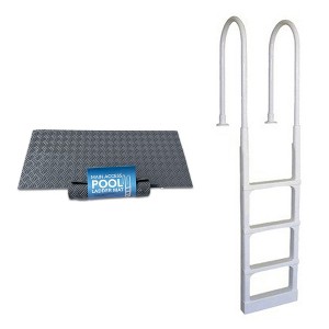 Main Access Large Pool Step Ladder Guard Mat, Accessory Only, Gray + New Main Access ProSeries Above Ground Swimming Pool Step Ladder, White - 1 of 4