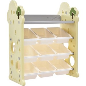 Toddler Multifunctional Toy Storage Shelves With 14 Cubies for Kids Toddler, House Shaped Toy Organizer For Nursery, Playroom, Kindergarten, Green - 1 of 4
