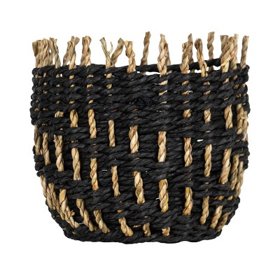 Black Rope & Seagrass Basket - Foreside Home & Garden