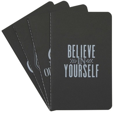 Bright Creations 4 Pack Motivational Kraft Cover Journals, Grid Notebook, Black (5 x 8 In)