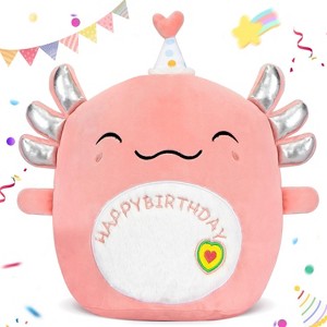 TITQWOP 14" Happy Birthday Axolotl Plush Axolotl Stuffed Animal Pillow Cute Axolotl Toy Gift for Kids Boys Girls - 1 of 4