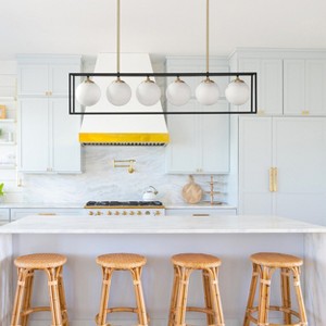 BAOURE Black 6-Light Frosted Glass Globe Linear Chandelier Sputnik Chandeliers for Dining Room Kitchen Island - 1 of 4
