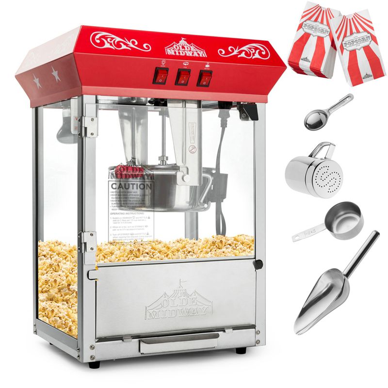 Olde Midway Vintage-Style Tabletop Popcorn Machine Maker Popper with 8 ounce Kettle, 2 of 10