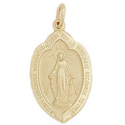 Pompeii3 Yellow Gold 14K Miraculous Mary Religious Pendant