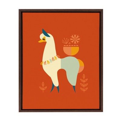 18" x 24" Sylvie Mid Century Llama Framed Canvas Wall Art by Amber Leaders Brown - Kate and Laurel