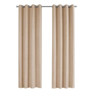 Monarch Specialties Curtain Panel 2Pcs Set  Room Darkening Grommet Living Room Bedroom Kitchen Micro Suede Polyester Beige Contemporary Modern - 1 of 4