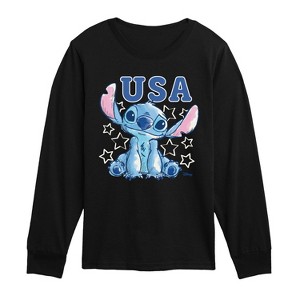 Boys' Disney USA Stitch Stars Long Sleeve Graphic T-Shirt - Black - Medium - 1 of 3