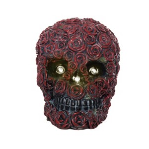 Transpac Light Up Skull with Roses Decorative Figurine for Halloween Tabletop Decor Battery Operated Unique Gift - 1 of 2