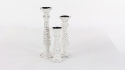 Elegant White Mango Wood Candle Lantern Trio, 18" Height