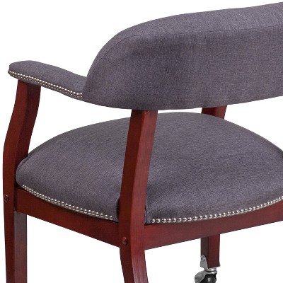 Gray Fabric and Wood Conference Chair with Casters