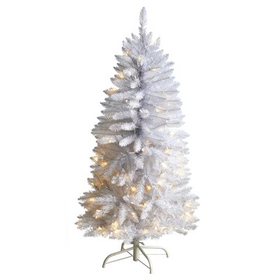 Nearly Natural 4-ft Slim White Artificial Christmas Tree with 100 Warm White LED Lights and 293 Bendable Branches