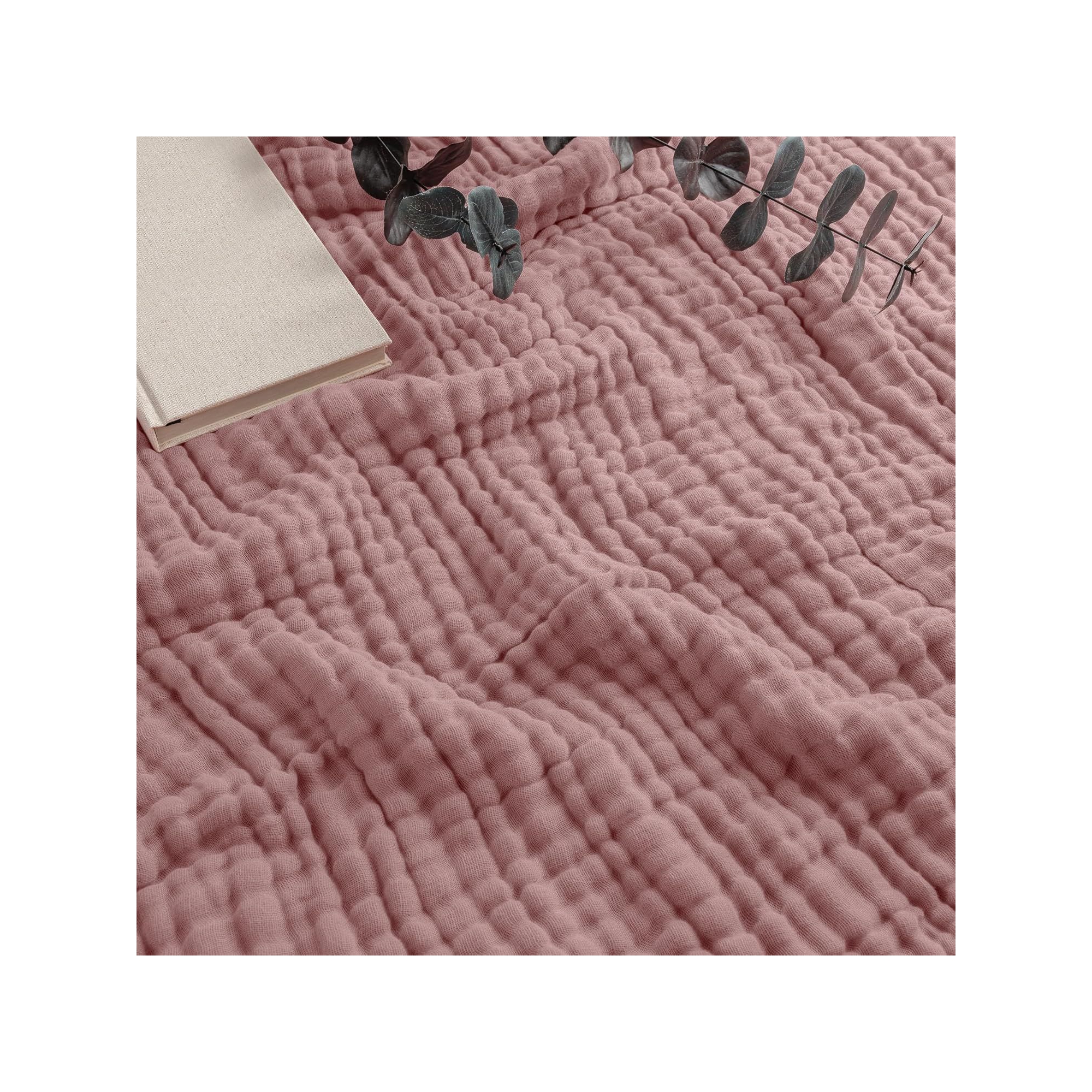 Comfy Cubs Muslin Throw Blanket - 50” x 60” Quilted Design - Lightweight, Breathable 6-Layer - Mauve