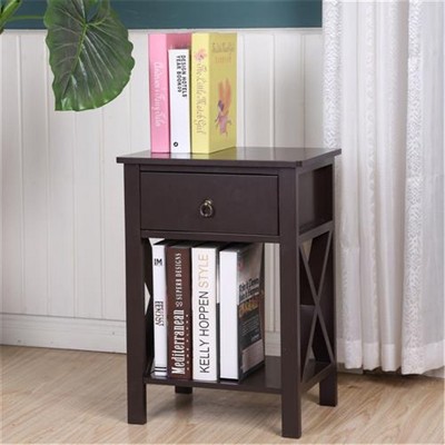 KTMBDW Modern Nightstand with 1 Drawer and Storage Shelf, 2 Tiers End Table, Small Side Table with Double X-Frame for Bedroom, Living Room