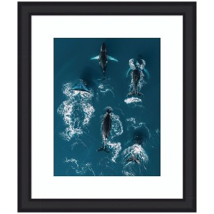 Kate and Laurel Framed Art School of Humpback Whales in the Blue Ocean by Michael Schauer, 23x27, Oliver Black Narrow - 1 of 4