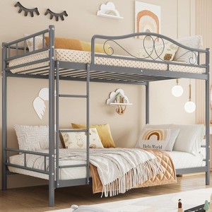 Coucheta Bunk Bed Twin Over Twin with Ladder & Full Safety Guardrail, Heavy Duty Metal Twin Over Twin Bunk Bed 400 Lbs Load Capacity, Noise Free - 1 of 2