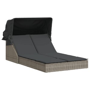 vidaXL Double Patio Sun Lounger with Canopy and Cushions Gray Poly Rattan daybed Outdoor Furniture - 1 of 4