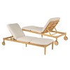 Set of 2 Outdoor Chaise Lounges with Wheels,Adjustable Acacia Wood Loungers with Cushions,Reclining Chairs for Patio Poolside-Coolbibila - 3 of 4