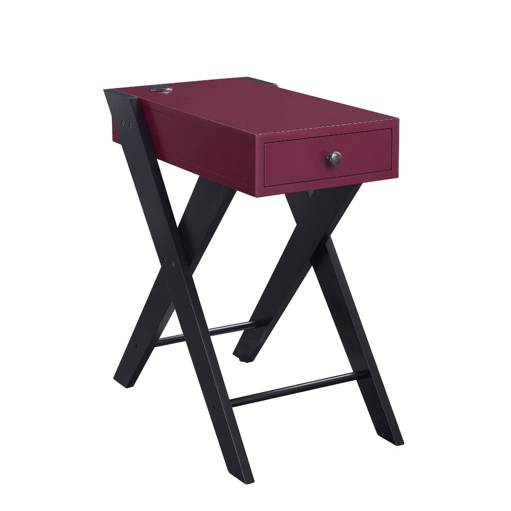 Photos - Coffee Table Fierce Side Table with USB Charging Dock Burgundy/Black - Acme Furniture