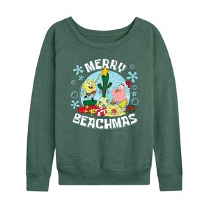 Women's - SpongeBob SquarePants - Merry Beachmas Lightweight French Terry Wide Neck Long Sleeve Shirt - 1 of 4